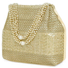 Gold potli bag named Traditional Zari Sequins Potli Bag, featuring artificial beads detailing and soft fabric texture | Peora
