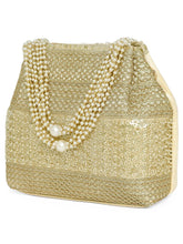 Gold potli bag named Traditional Zari Sequins Potli Bag, featuring artificial beads detailing and soft fabric texture | Peora
