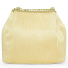 Gold potli bag named Traditional Zari Sequins Potli Bag, featuring artificial beads detailing and soft fabric texture | Peora
