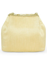 Gold potli bag named Traditional Zari Sequins Potli Bag, featuring artificial beads detailing and soft fabric texture | Peora
