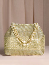 Gold potli bag named Traditional Zari Sequins Potli Bag, featuring artificial beads detailing and soft fabric texture | Peora

