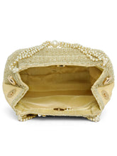 Gold potli bag named Traditional Zari Sequins Potli Bag, featuring artificial beads detailing and soft fabric texture | Peora
