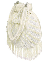 White potli bag named Handcrafted Pearl Potli Styles, featuring pearl detailing and soft fabric texture | Peora
