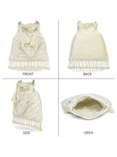 White potli bag named Handcrafted Pearl Potli Styles, featuring pearl detailing and soft fabric texture | Peora
