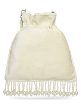 White potli bag named Handcrafted Pearl Potli Styles, featuring pearl detailing and soft fabric texture | Peora
