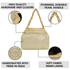 Gold potli bag named Handmade Zari Sequin Potli Bag, featuring artificial beads detailing and soft fabric texture | Peora
