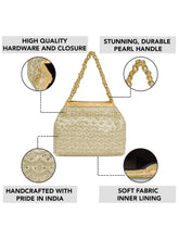 Gold potli bag named Handmade Zari Sequin Potli Bag, featuring artificial beads detailing and soft fabric texture | Peora
