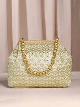 Gold potli bag named Handmade Zari Sequin Potli Bag, featuring artificial beads detailing and soft fabric texture | Peora
