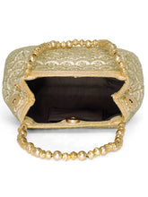 Gold potli bag named Handmade Zari Sequin Potli Bag, featuring artificial beads detailing and soft fabric texture | Peora
