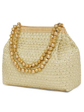 Gold potli bag named Handmade Zari Sequin Potli Bag, featuring artificial beads detailing and soft fabric texture | Peora

