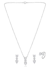 Silver necklace earrings ring set crafted from alloy, adorned with crystals for an elegant, timeless look | Peora