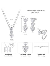 Silver necklace earrings ring set crafted from alloy, adorned with crystals for an elegant, timeless look | Peora
