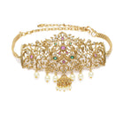Intricate Filigree Armlet Design in Gold - Rani Pink Green featuring Faux Kundan & Beads armlet/baju band 
