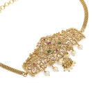 Intricate Filigree Armlet Design in Gold - Rani Pink Green featuring Faux Kundan & Beads armlet/baju band 
