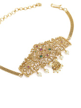 Intricate Filigree Armlet Design in Gold - Rani Pink Green featuring Faux Kundan & Beads armlet/baju band 
