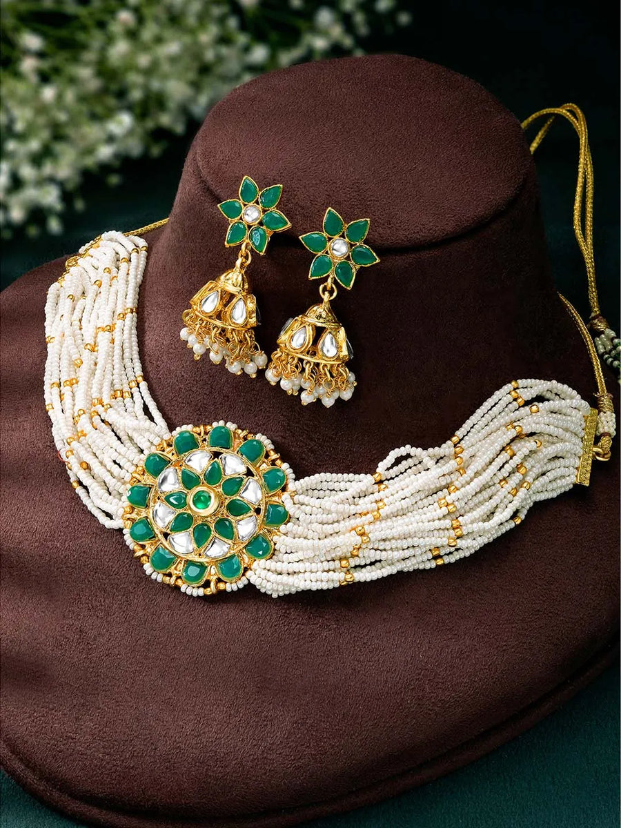 Royal Pearls Choker Set by Peora | Regal Pearl Fashion Jewellery

