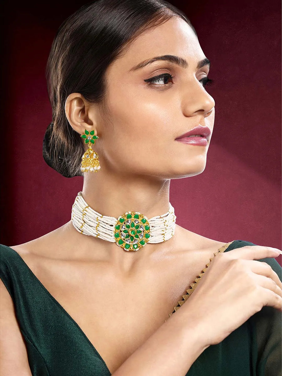 Royal Pearls Choker Set by Peora | Regal Pearl Fashion Jewellery

