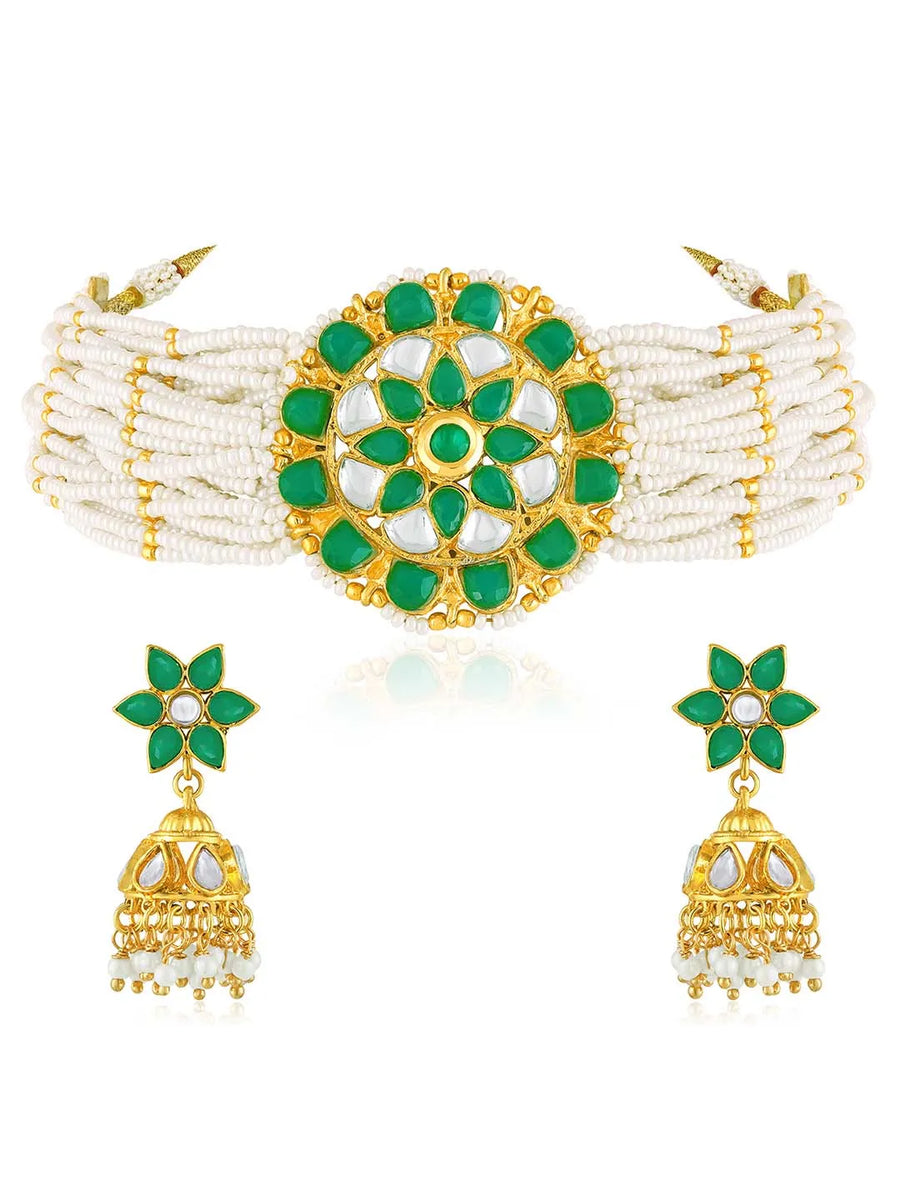 Royal Pearls Choker Set by Peora | Regal Pearl Fashion Jewellery

