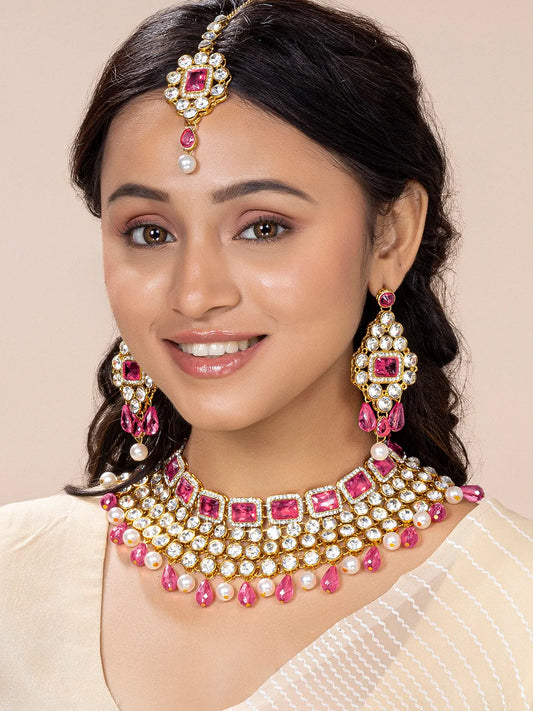 Royal Radiance Choker Set with Crystal - Pink