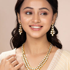 Splendour Kundan Long Necklace Set - White