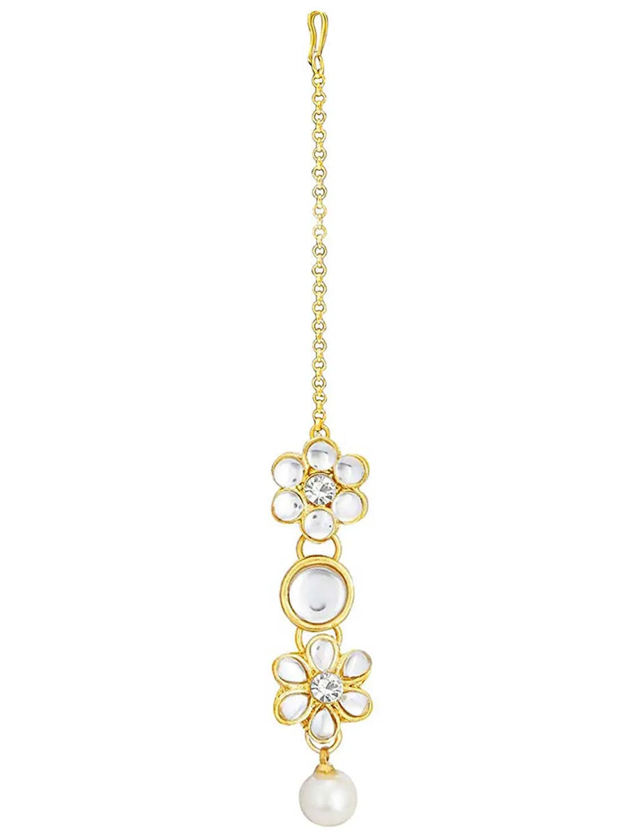 Floral Kundan Pearl Necklace & Tikka