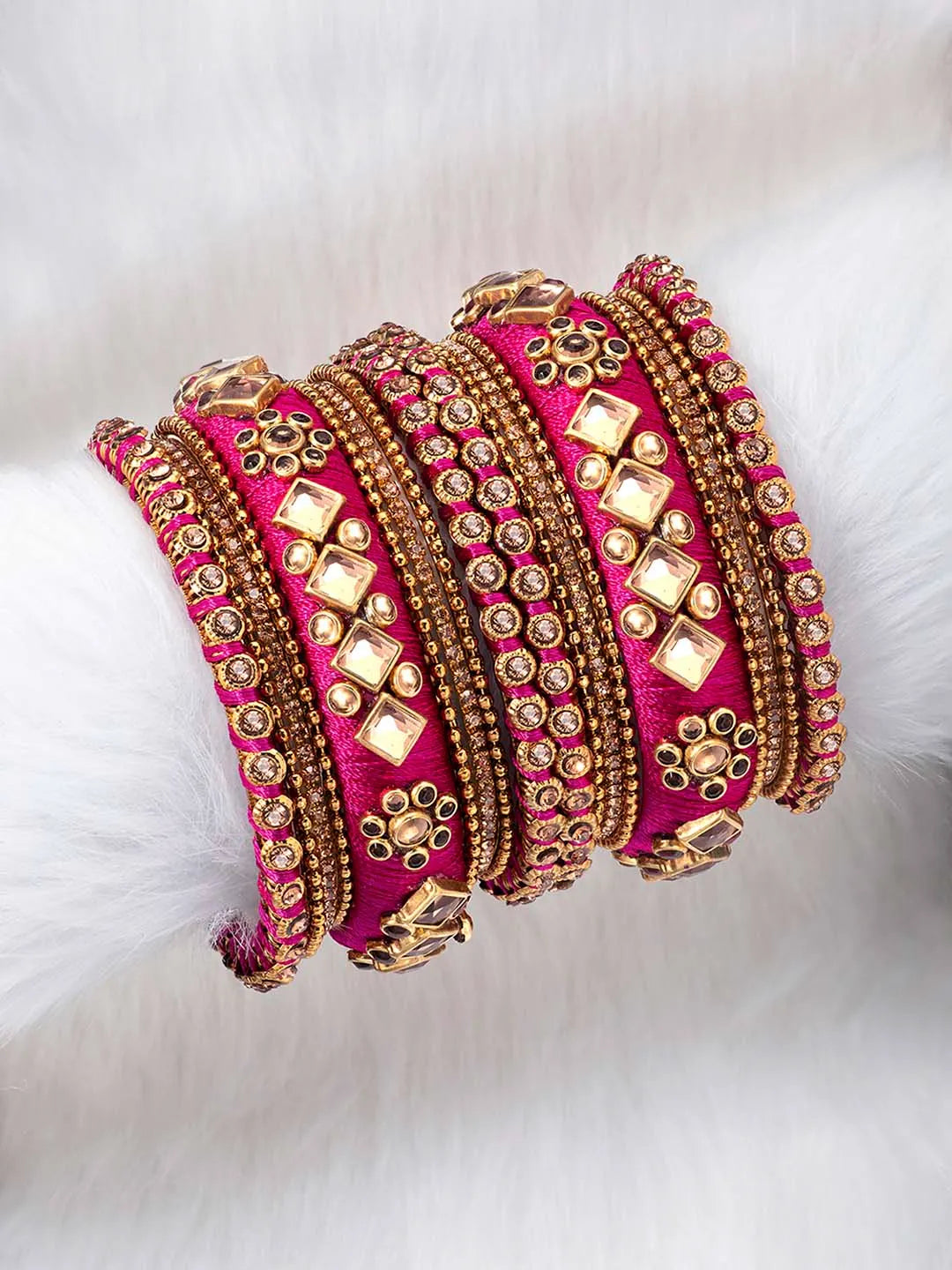 Kundan Silk Bangles – Traditional Glamour with a Touch of Silk | Peora