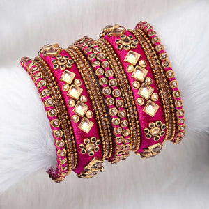 Glam Magenta Kundan Silk Bangles