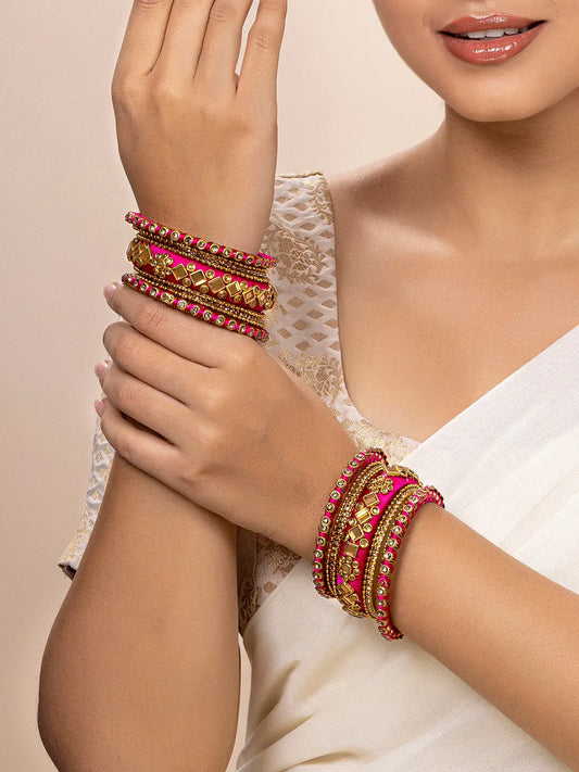 Kundan Silk Bangles – Traditional Glamour with a Touch of Silk | Peora