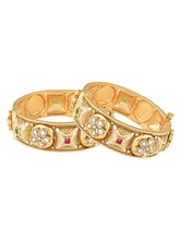 Gold - Rani Pink Green bangles crafted from brass, adorned with faux ruby for an elegant, timeless look | Peora

