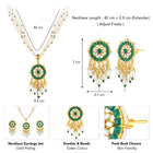 Green necklace earrings set crafted from alloy, adorned with kundan & beads for an elegant, timeless look | Peora
