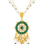 Green necklace earrings set crafted from alloy, adorned with kundan & beads for an elegant, timeless look | Peora
