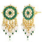 Green necklace earrings set crafted from alloy, adorned with kundan & beads for an elegant, timeless look | Peora
