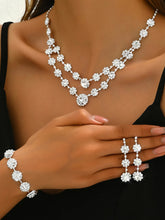 White necklace earrings bracelet set crafted from alloy, adorned with crystals & cubic zirconia for an elegant, timeless look | Peora
