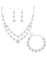 White necklace earrings bracelet set crafted from alloy, adorned with crystals & cubic zirconia for an elegant, timeless look | Peora

