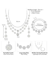White necklace earrings bracelet set crafted from alloy, adorned with crystals & cubic zirconia for an elegant, timeless look | Peora

