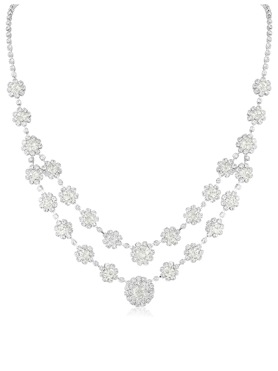 White necklace earrings bracelet set crafted from alloy, adorned with crystals & cubic zirconia for an elegant, timeless look | Peora

