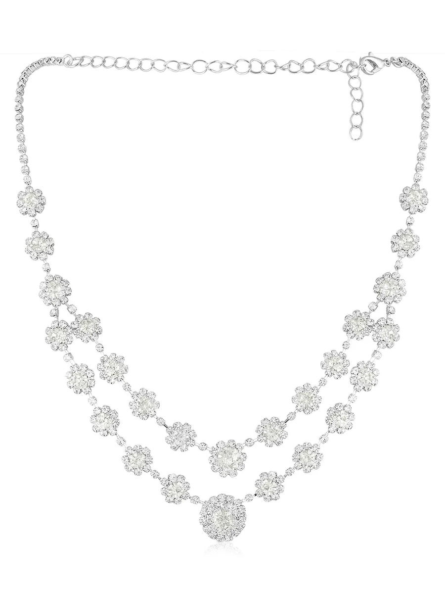 White necklace earrings bracelet set crafted from alloy, adorned with crystals & cubic zirconia for an elegant, timeless look | Peora
