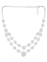 White necklace earrings bracelet set crafted from alloy, adorned with crystals & cubic zirconia for an elegant, timeless look | Peora
