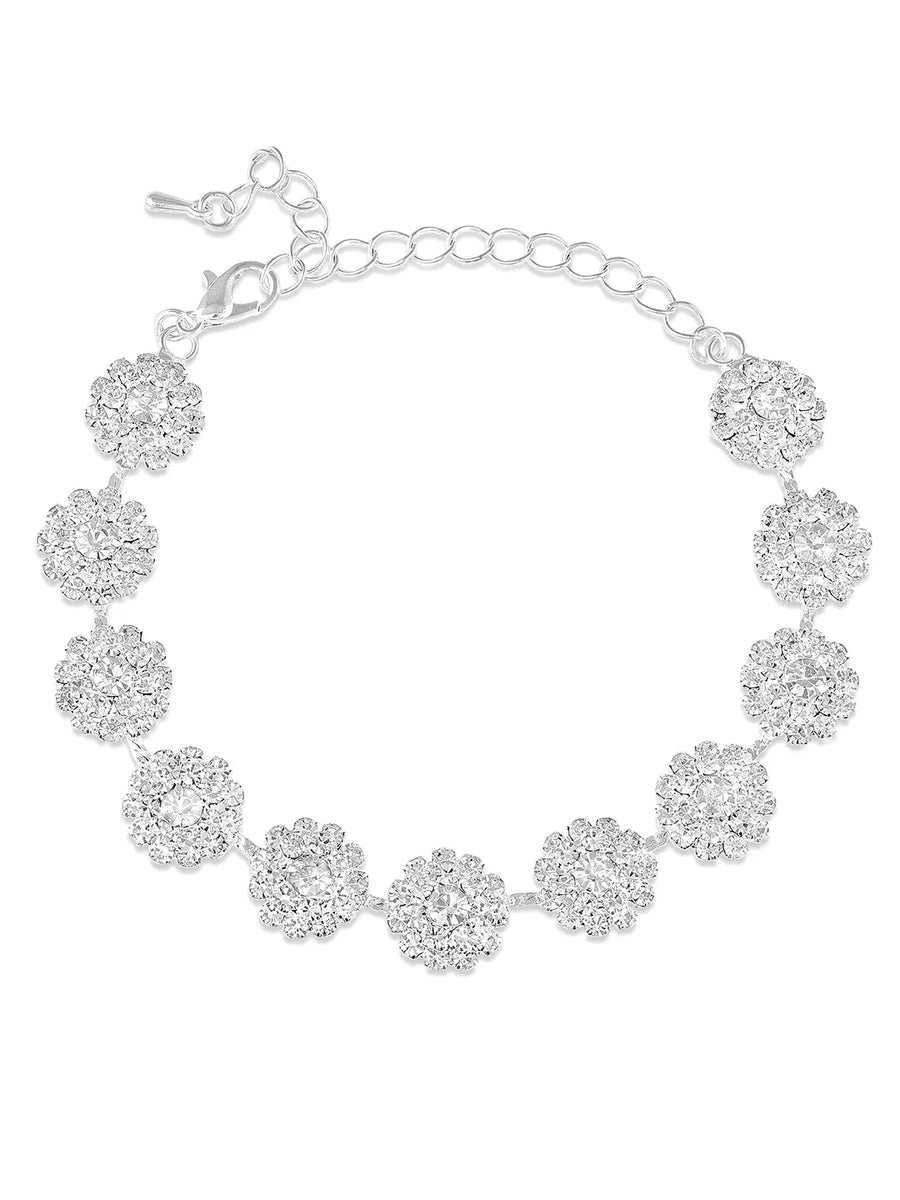White necklace earrings bracelet set crafted from alloy, adorned with crystals & cubic zirconia for an elegant, timeless look | Peora
