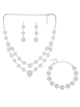 White necklace earrings bracelet set crafted from alloy, adorned with crystals & cubic zirconia for an elegant, timeless look | Peora
