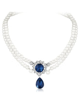 White-Blue necklace earrings set crafted from alloy, adorned with pearls cubic zirconia & crystal for an elegant, timeless look | Peora
