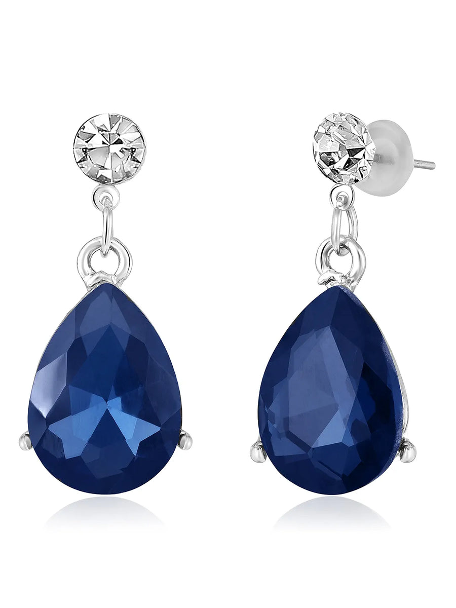 White-Blue necklace earrings set crafted from alloy, adorned with pearls cubic zirconia & crystal for an elegant, timeless look | Peora
