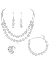 White necklace earrings bracelet ring set crafted from alloy, adorned with crystals & cubic zirconia for an elegant, timeless look | Peora
