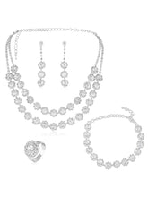White necklace earrings bracelet ring set crafted from alloy, adorned with crystals & cubic zirconia for an elegant, timeless look | Peora
