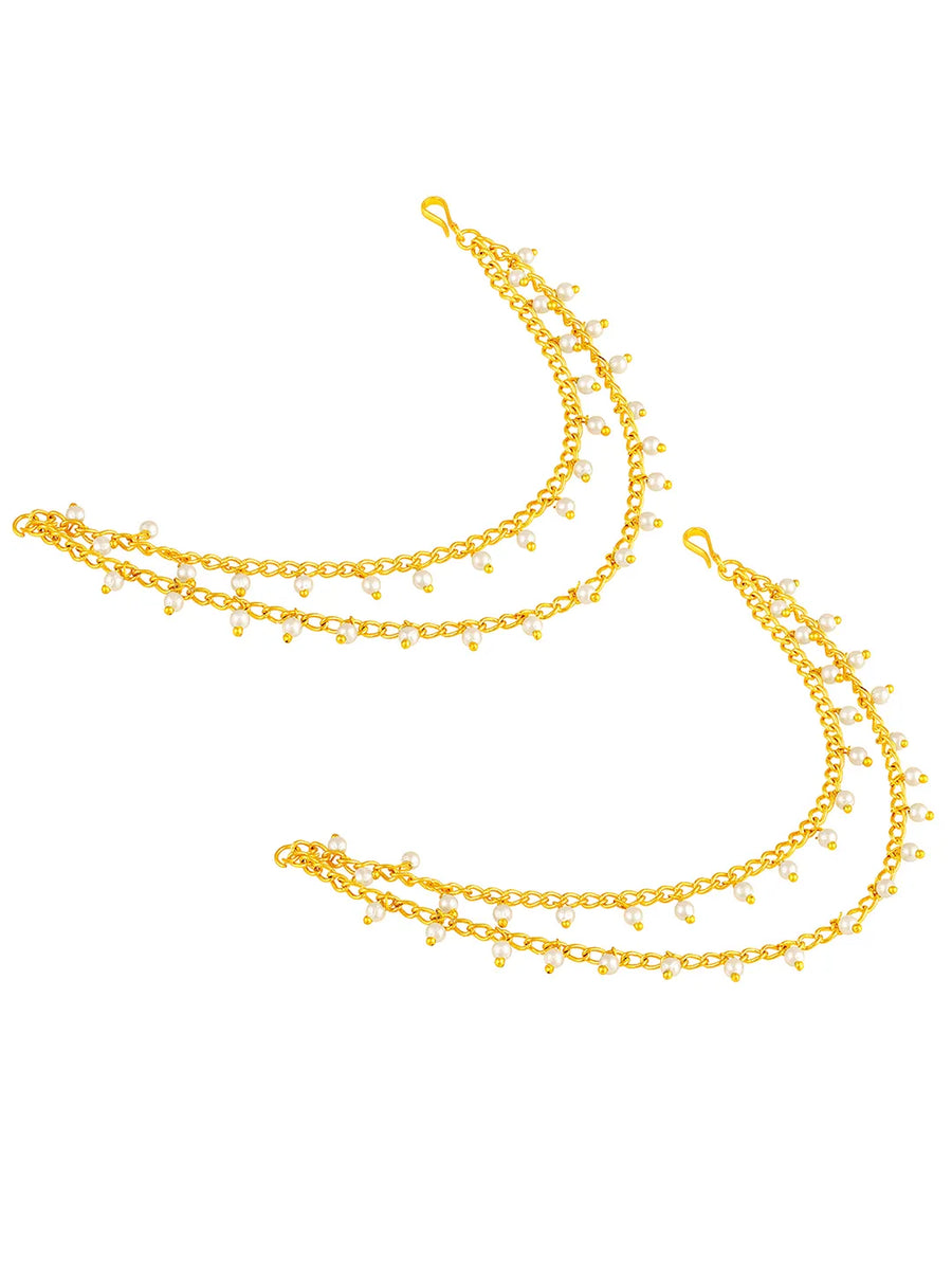 Gold earring chain crafted from alloy, adorned with beads for an elegant, timeless look | Peora
