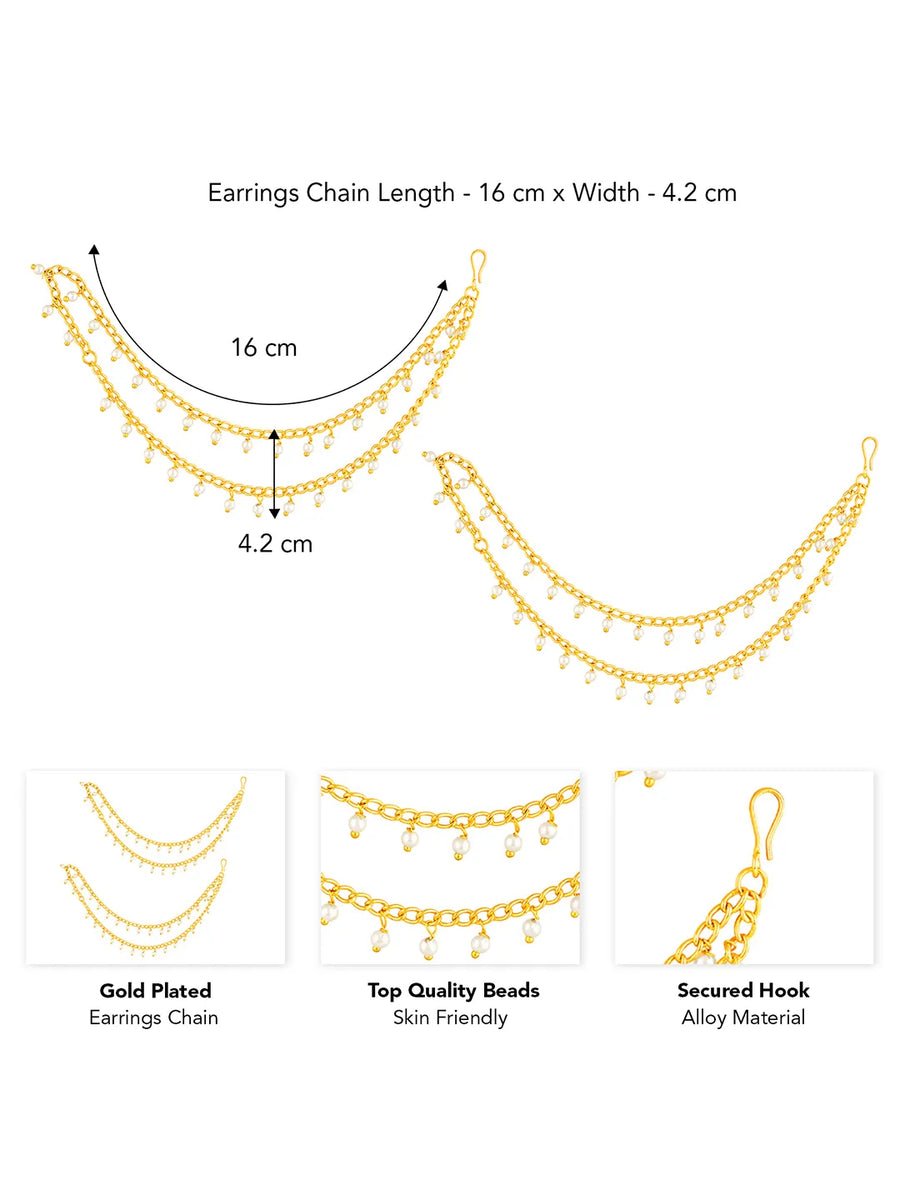 Gold earring chain crafted from alloy, adorned with beads for an elegant, timeless look | Peora
