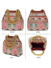 Maroon potli bag named Ethnic Embroidered Potli Purse, featuring artificial beads detailing and soft fabric texture | Peora
