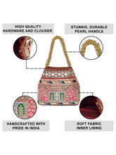 Maroon potli bag named Ethnic Embroidered Potli Purse, featuring artificial beads detailing and soft fabric texture | Peora

