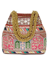 Maroon potli bag named Ethnic Embroidered Potli Purse, featuring artificial beads detailing and soft fabric texture | Peora
