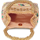Peach potli bag named Ethnic Embroidered Potli Purse, featuring artificial beads detailing and soft fabric texture | Peora
